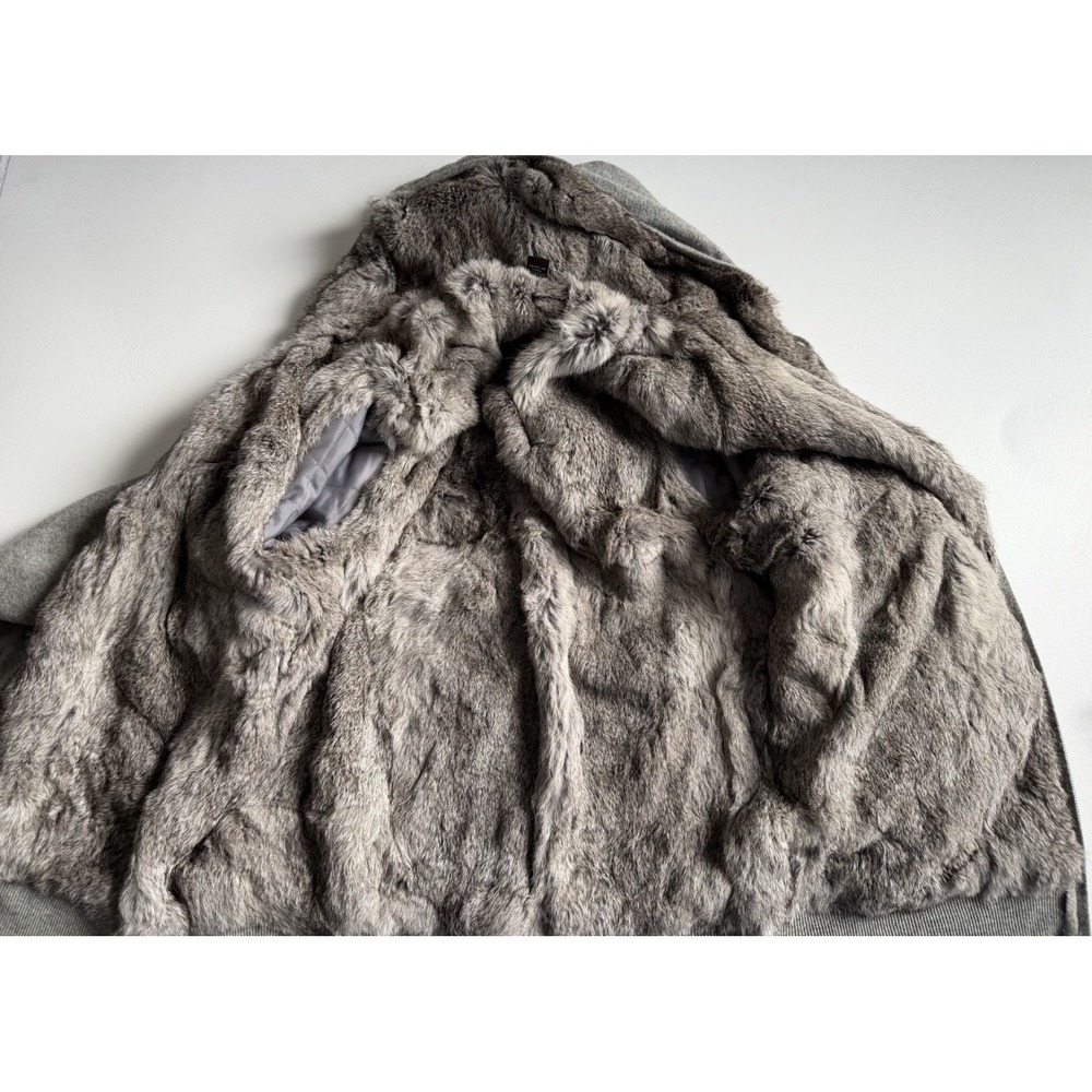 Michael Kors Wool Cashmere Rabbit Fur Lined Hooded Zip Jacket Gray XXL Gray - Picture 2 of 10